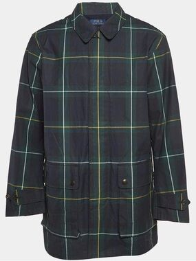 Polo Ralph Lauren Navy BlueGreen Plaid Cotton Beaufort Walking Coat M